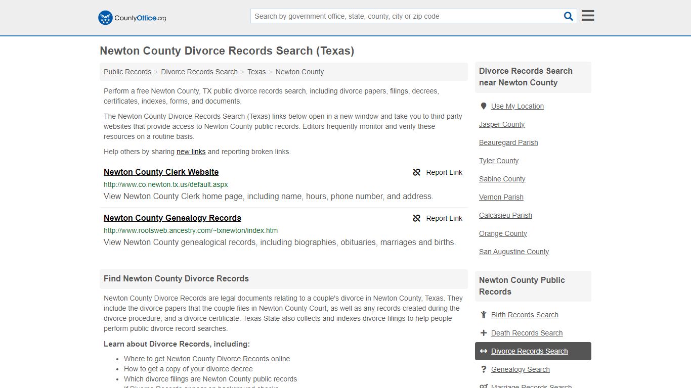 Newton County Divorce Records Search (Texas) - County Office